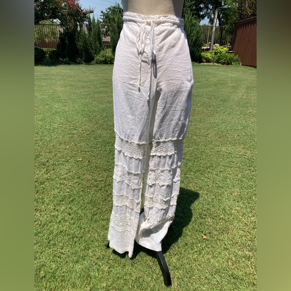 Johnny Was Ivory Lace & Crochet Trimmed Women's Pants